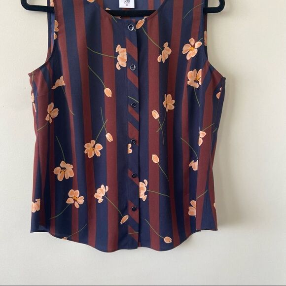 Cabi-sleeveless Floral Stripe Button Down Blouse (Size:Medium) - Picture 6 of 8